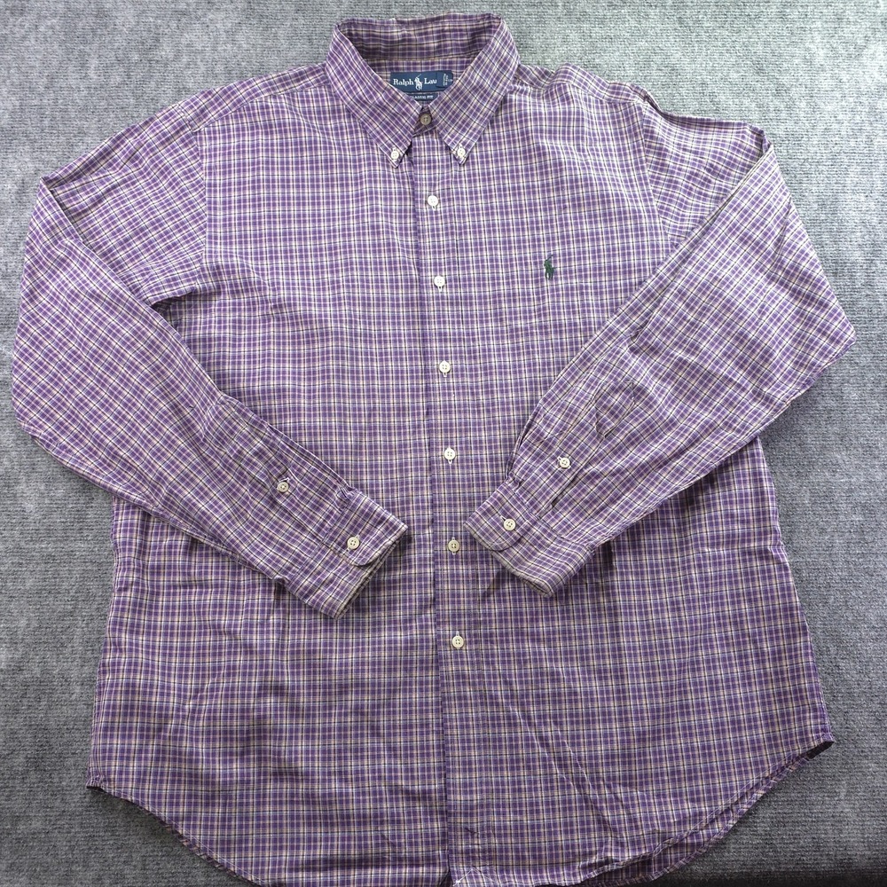 Ralph Lauren‎ Shirt XL Classic Fit Purple Check Long Sleeve Button Down